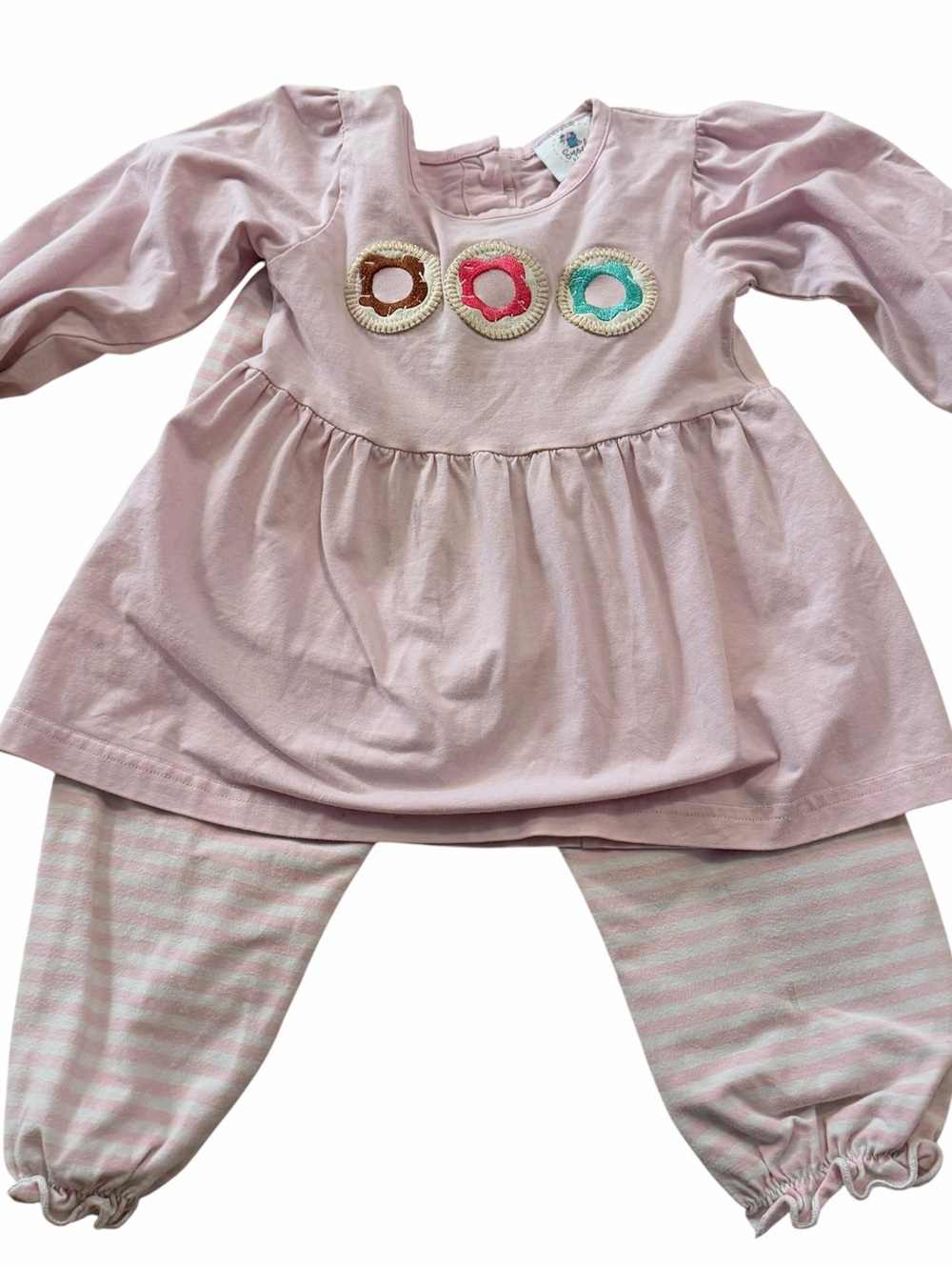 Toddler Girls' Light Pink Long-Sleeve Pajama Set with Color Ring Appliqués